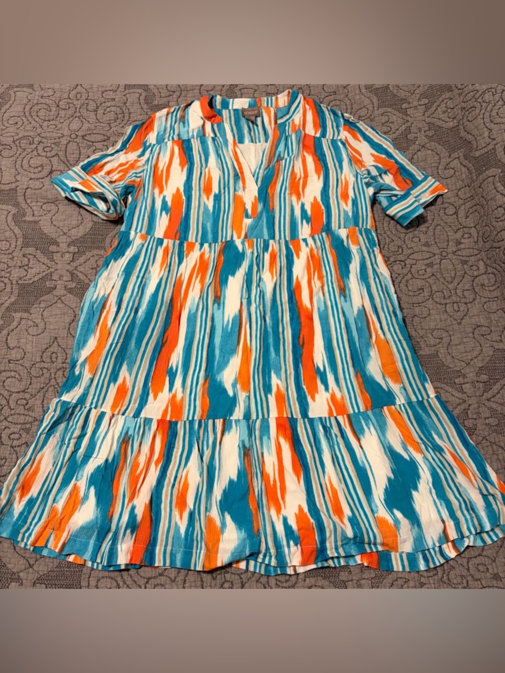 Chico’s Multi-Colored Stripe V-Neck Short Sleeve dress